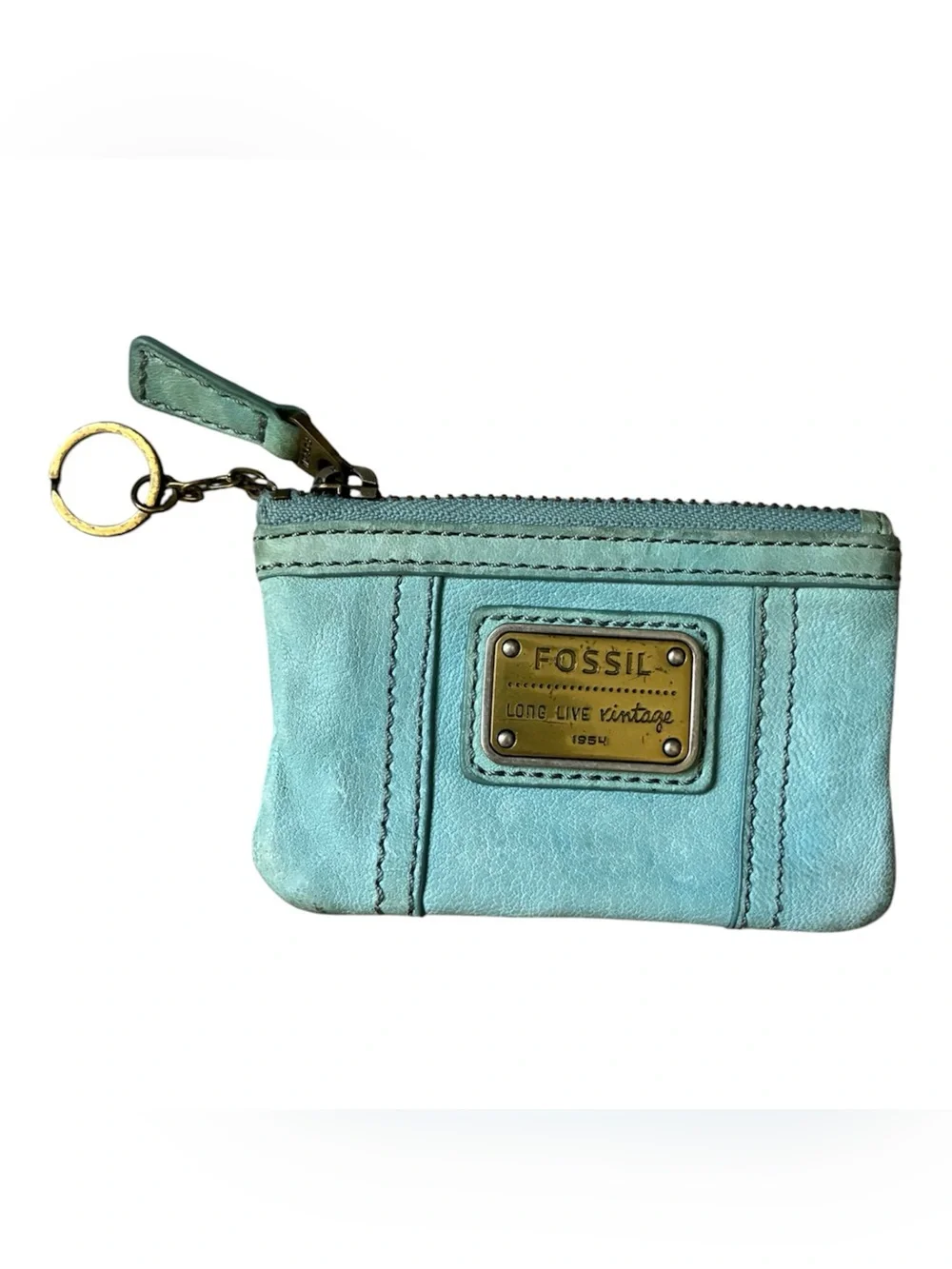 Fossil Aqua Leather Zip Card & Key Pouch